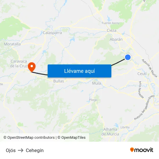 Ojós to Cehegín map