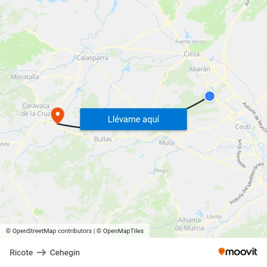 Ricote to Cehegín map