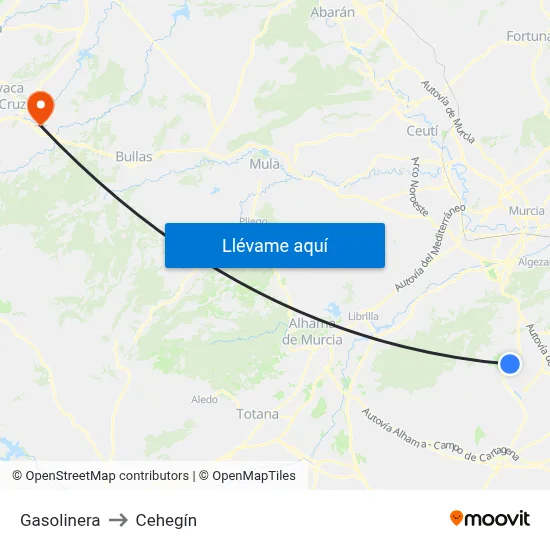 Gasolinera to Cehegín map