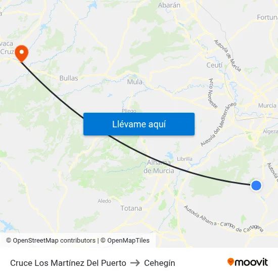 Cruce Los Martínez Del Puerto to Cehegín map