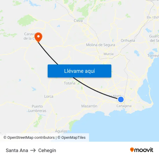 Santa Ana to Cehegín map