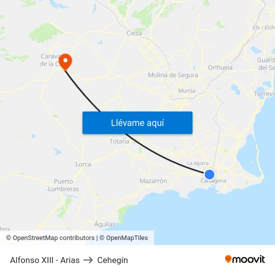 Alfonso XIII - Arias to Cehegín map