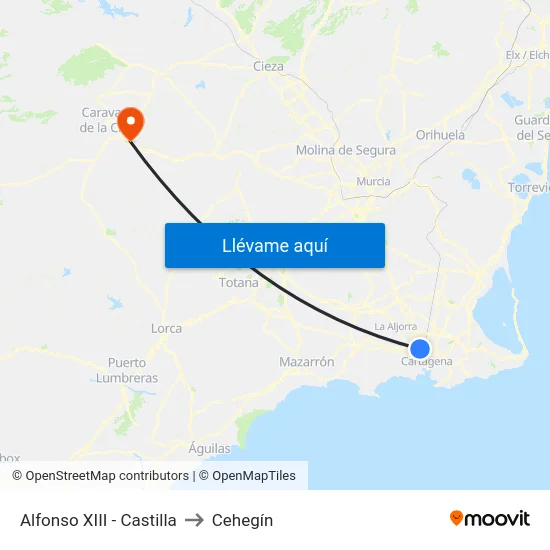 Alfonso XIII - Castilla to Cehegín map