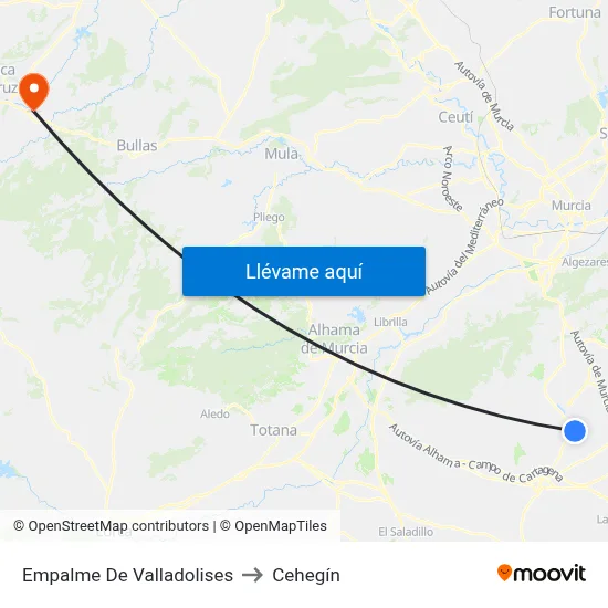 Empalme De Valladolises to Cehegín map
