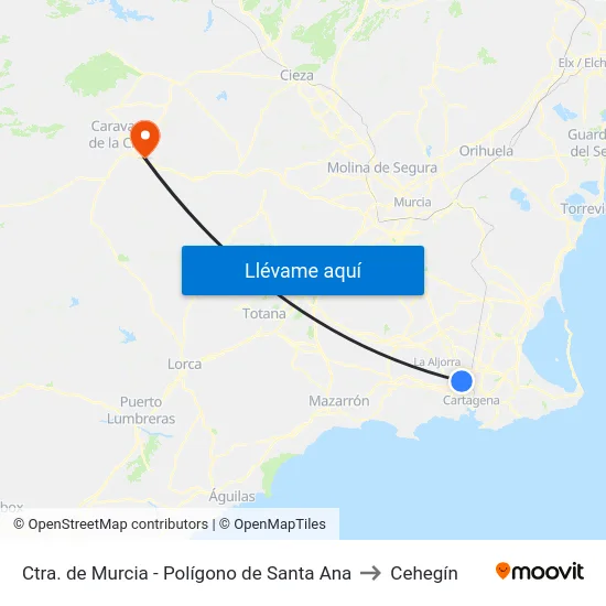 Ctra. de Murcia - Polígono de Santa Ana to Cehegín map