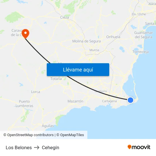 Los Belones to Cehegín map