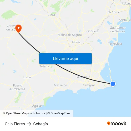 Cala Flores to Cehegín map