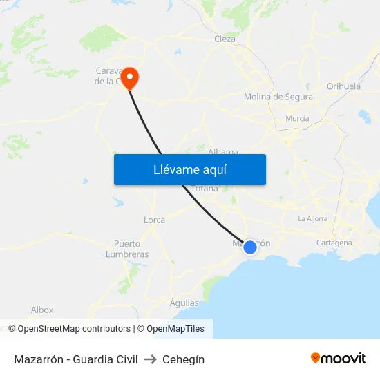 Mazarrón - Guardia Civil to Cehegín map