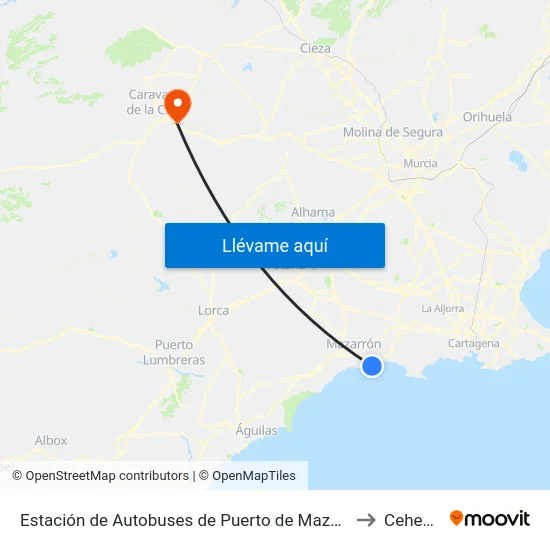 Estación de Autobuses de Puerto de Mazarrón to Cehegín map