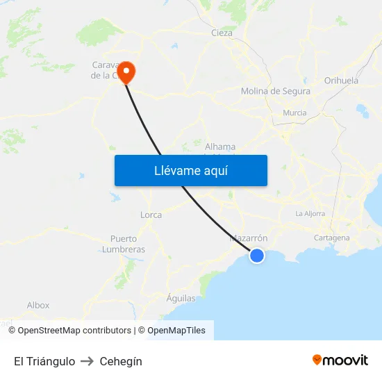 El Triángulo to Cehegín map