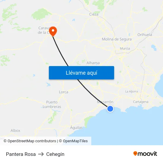 Pantera Rosa to Cehegín map