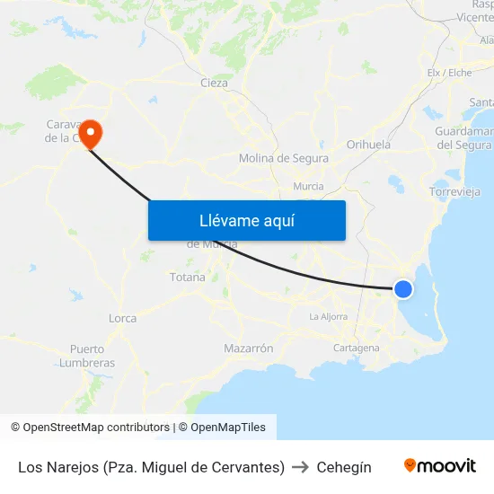 Los Narejos (Pza. Miguel de Cervantes) to Cehegín map