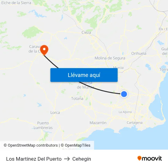 Los Martínez Del Puerto to Cehegín map