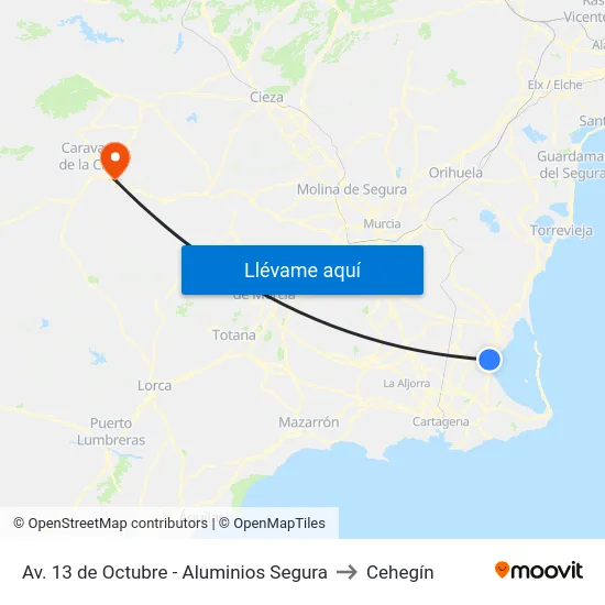 Av. 13 de Octubre - Aluminios Segura to Cehegín map