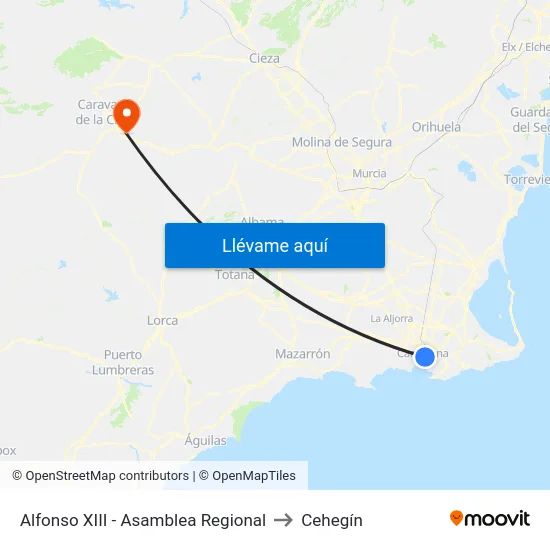 Alfonso XIII - Asamblea Regional to Cehegín map