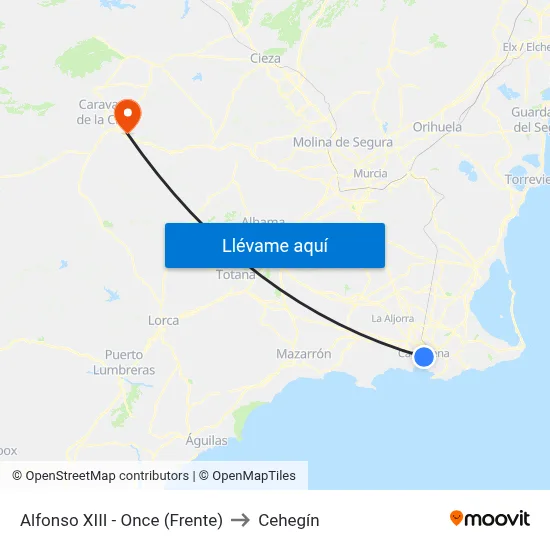 Alfonso XIII - Once (Frente) to Cehegín map