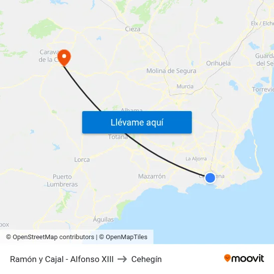 Ramón y Cajal - Alfonso XIII to Cehegín map