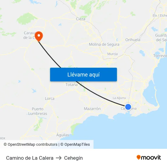 Camino de La Calera to Cehegín map