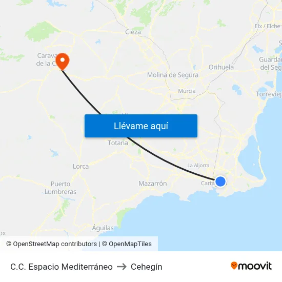 C.C. Espacio Mediterráneo to Cehegín map