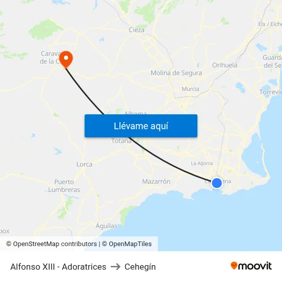 Alfonso XIII - Adoratrices to Cehegín map