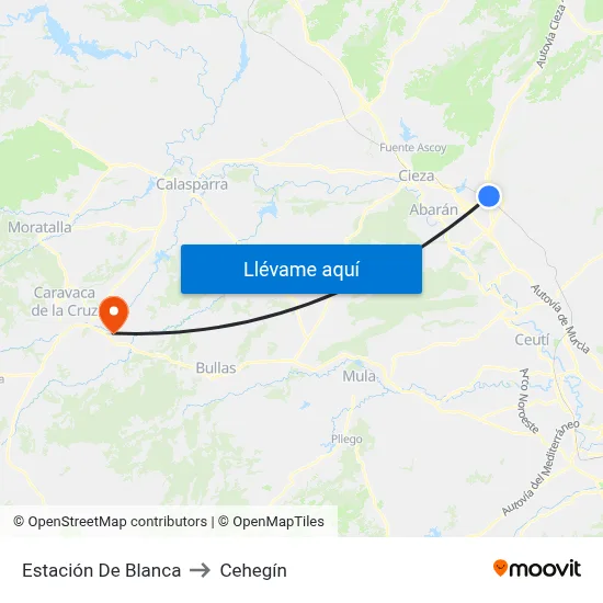 Estación De Blanca to Cehegín map