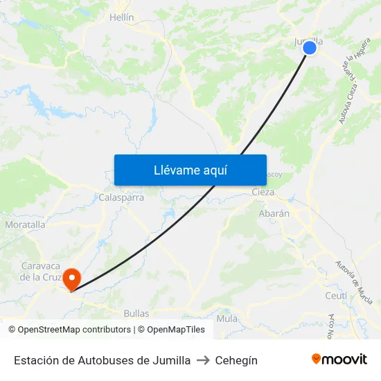 Estación de Autobuses de Jumilla to Cehegín map