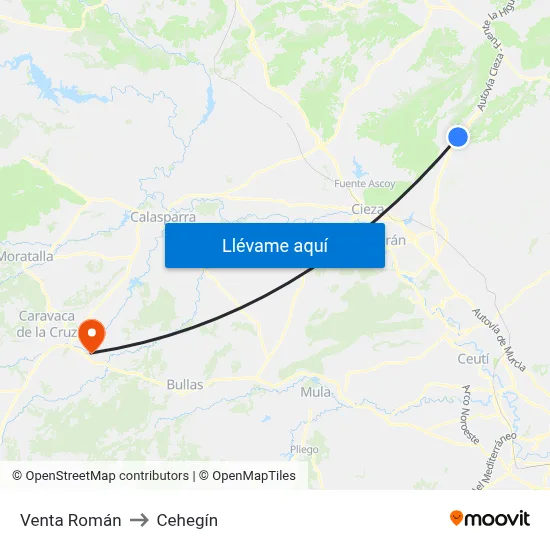 Venta Román to Cehegín map