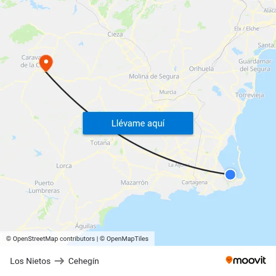 Los Nietos to Cehegín map