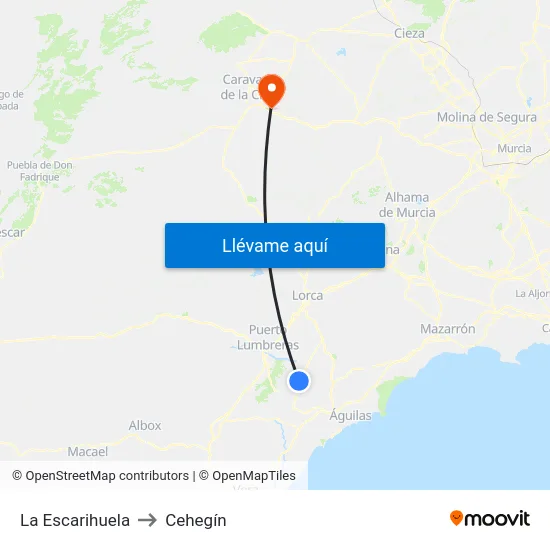 La Escarihuela to Cehegín map