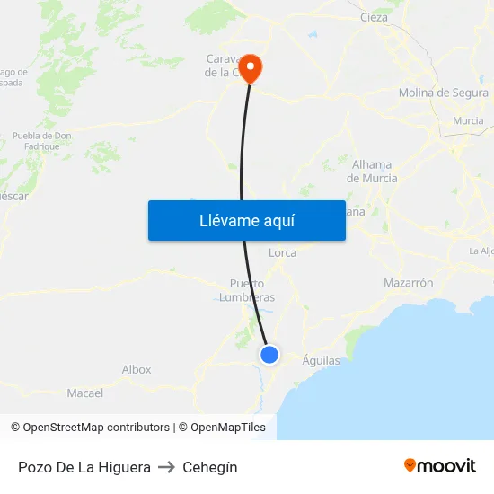 Pozo De La Higuera to Cehegín map