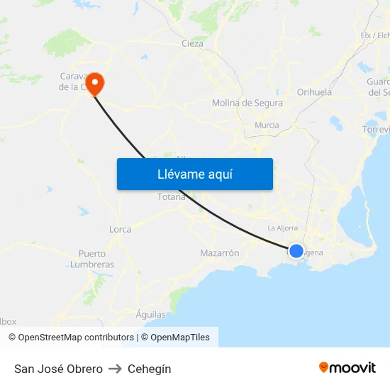 San José Obrero to Cehegín map