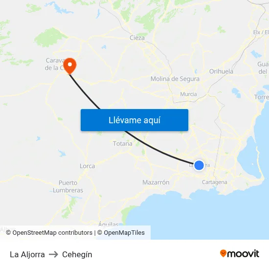 La Aljorra to Cehegín map