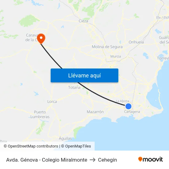 Avda. Génova - Colegio Miralmonte to Cehegín map