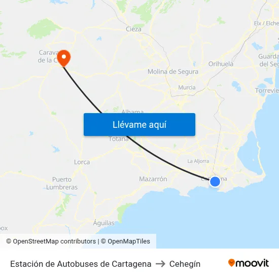 Estación de Autobuses de Cartagena to Cehegín map
