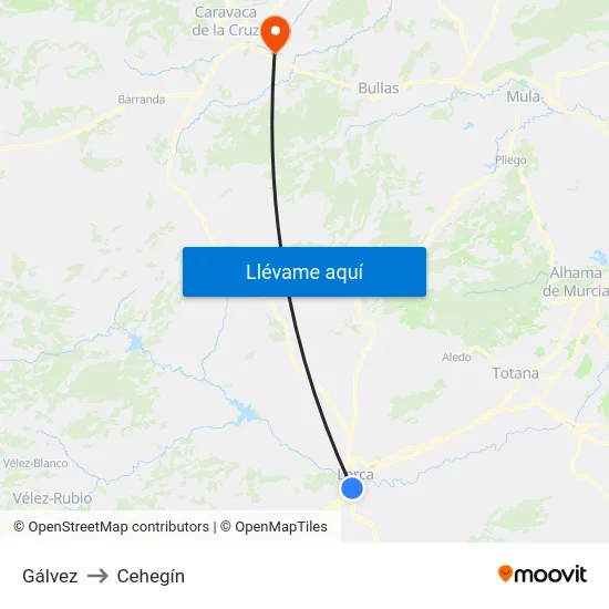 Gálvez to Cehegín map