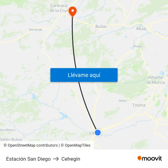 Estación San Diego to Cehegín map