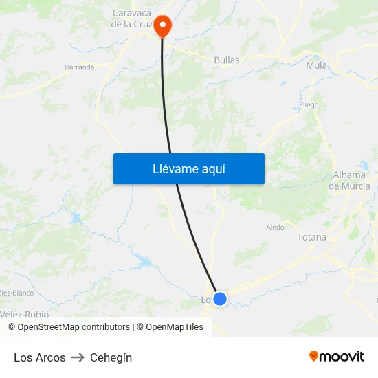 Los Arcos to Cehegín map