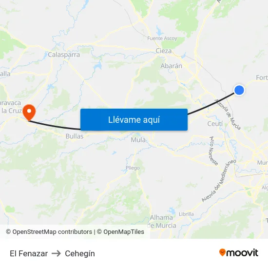 El Fenazar to Cehegín map
