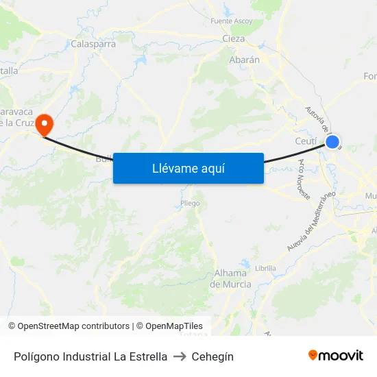 Polígono Industrial La Estrella to Cehegín map