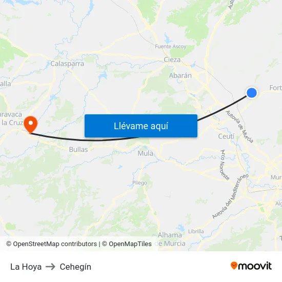 La Hoya to Cehegín map