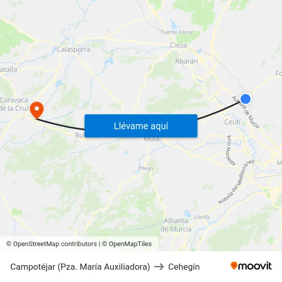 Campotéjar (Pza. María Auxiliadora) to Cehegín map