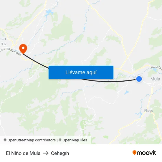 El Niño de Mula to Cehegín map