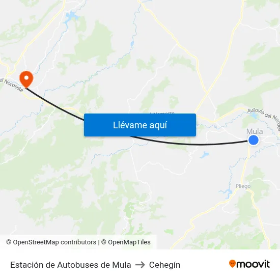 Estación de Autobuses de Mula to Cehegín map