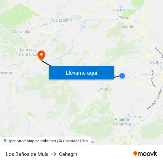 Los Baños de Mula to Cehegín map