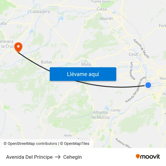 Avenida Del Príncipe to Cehegín map