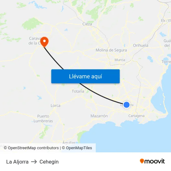 La Aljorra to Cehegín map
