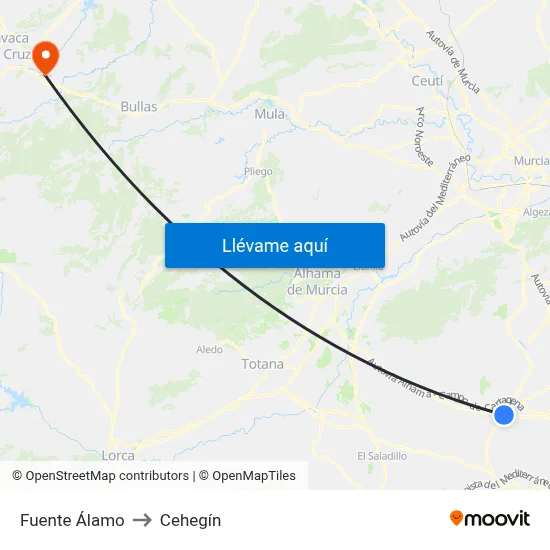 Fuente Álamo to Cehegín map