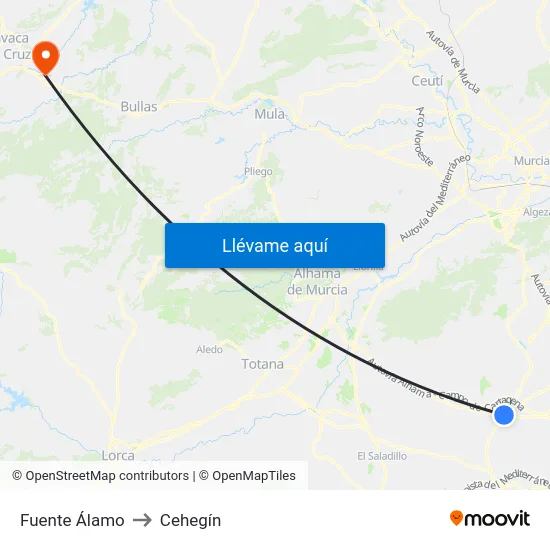 Fuente Álamo to Cehegín map