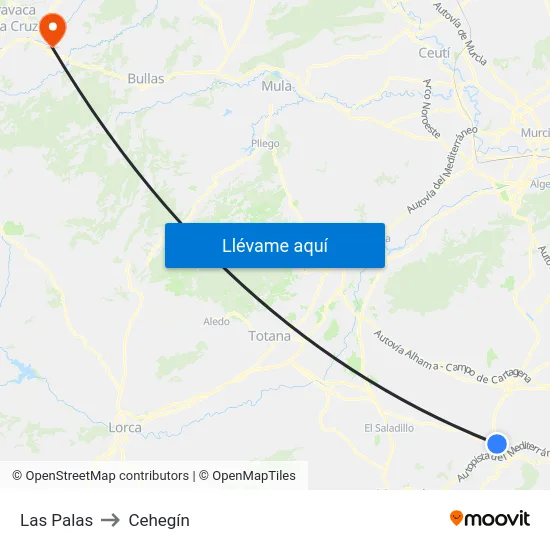 Las Palas to Cehegín map