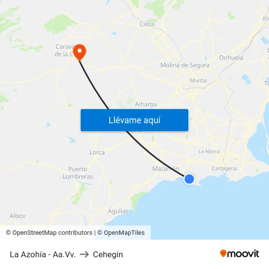 La Azohía - Aa.Vv. to Cehegín map